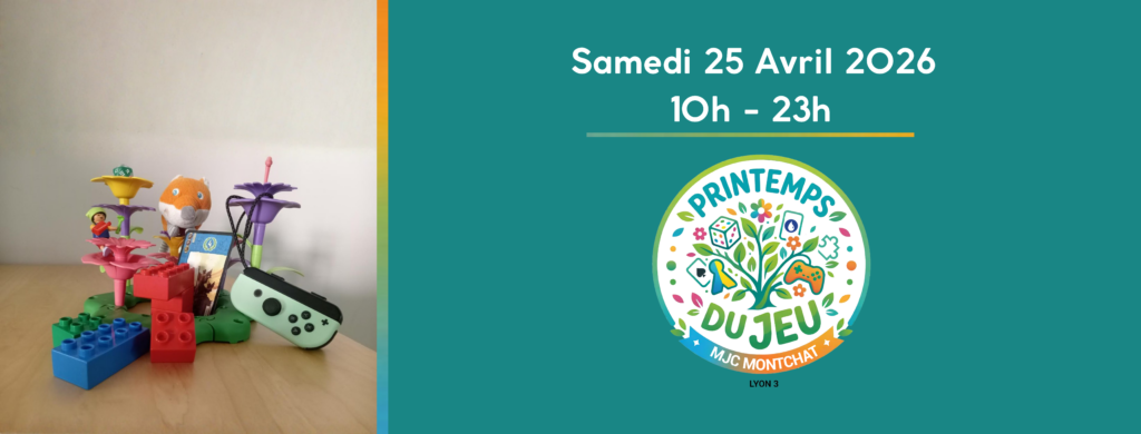 Bandeau représentant des jouets à gauche. A droite, le logo du Printemps du Jeu, annoncé pour le samedi 25 avril 2026.